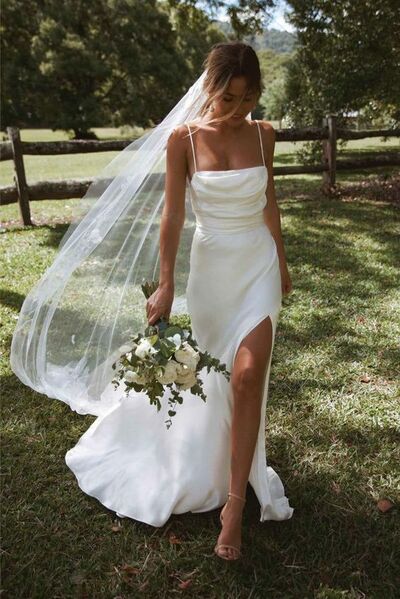Simple Sheath Boho Beach Wedding Dress Bridal Gowns