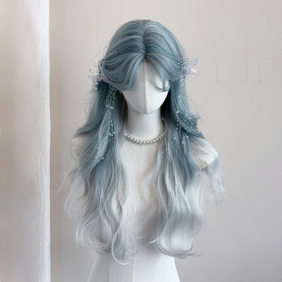 Blue gradient long curly wig - Thumbnail 1