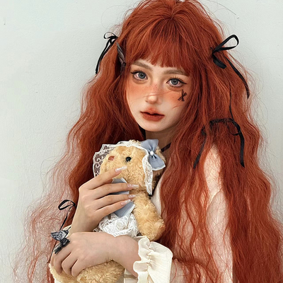 Red-orange color jk long curly wig - Thumbnail 1