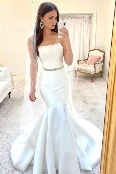 Elegant Mermaid Simple Wedding Dress Bridal Gown