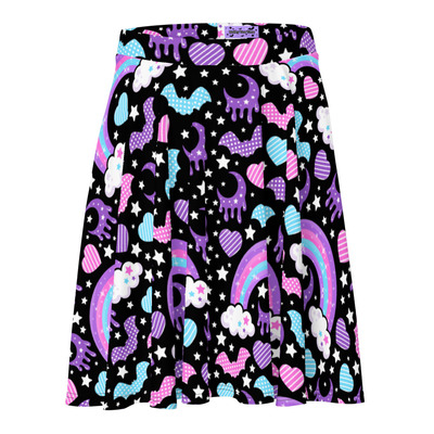 Rainbow spooky bats black skater skirt