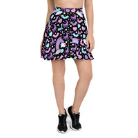 Rainbow Spooky Bats Black Skater Skirt - Thumbnail 1