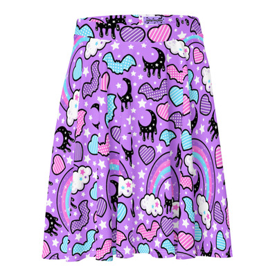 Rainbow Spooky Bats Purple Skater Skirt