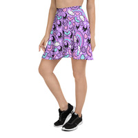 Rainbow Spooky Bats Purple Skater Skirt - Thumbnail 2