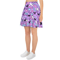 Rainbow Spooky Bats Purple Skater Skirt - Thumbnail 10