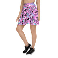 Rainbow Spooky Bats Pink Skater Skirt - Thumbnail 3