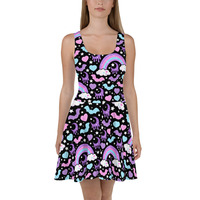 Rainbow Spooky Bats Black Skater Dress - Thumbnail 2