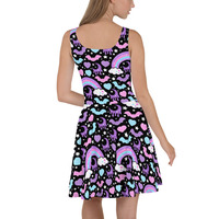 Rainbow Spooky Bats Black Skater Dress - Thumbnail 6