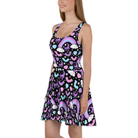 Rainbow Spooky Bats Black Skater Dress - Thumbnail 7