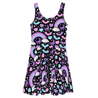 Rainbow Spooky Bats Black Skater Dress - Thumbnail 11