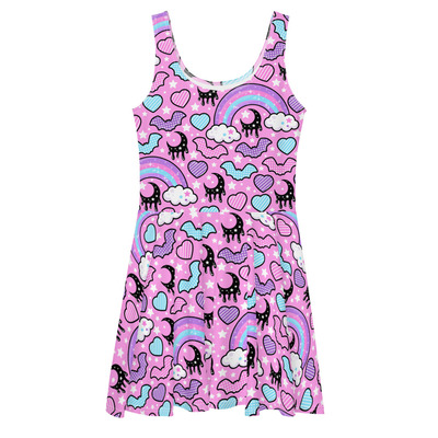 Rainbow spooky bats pink skater dress