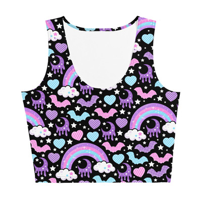 Rainbow Spooky Bats Black Crop Top