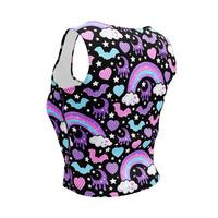 Rainbow Spooky Bats Black Crop Top - Thumbnail 3