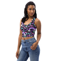 Rainbow Spooky Bats Black Crop Top - Thumbnail 8