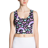Rainbow Spooky Bats Black Crop Top - Thumbnail 21