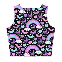 Rainbow Spooky Bats Black Crop Top - Thumbnail 24