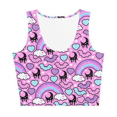 Rainbow spooky bats pink crop top