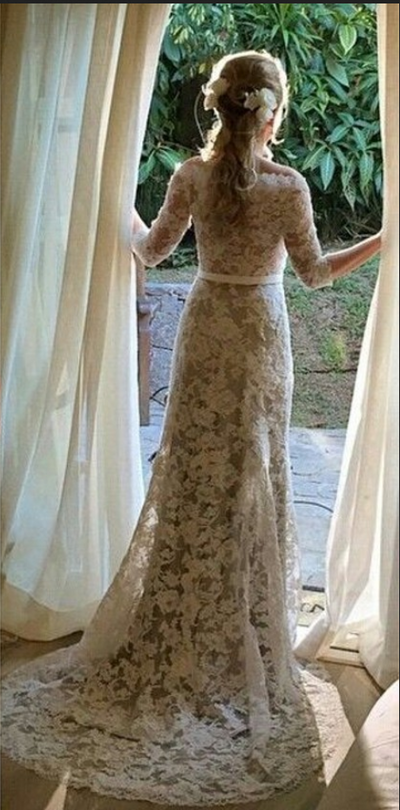 Wedding Dress,Wedding Dresses,Lace Wedding Dresses,Half Sleeve Wedding Dresses,Boat Neck Wedding Dresses,1794