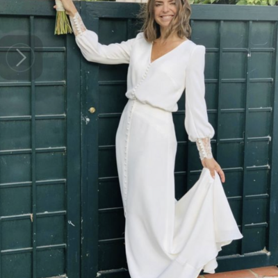 Simple wedding dress, chiffon wedding gown, long sleeves bridal dress,1795 - Thumbnail 4