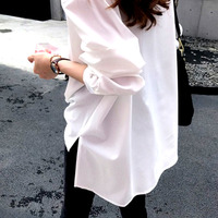 Stunning Vintage Solid V-neck Irregular Wrap Chiffon Oversize Blouse Tops Unique Rave Amazing - Thumbnail 5