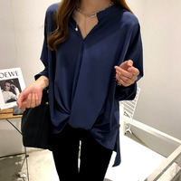 Stunning Vintage Solid V-neck Irregular Wrap Chiffon Oversize Blouse Tops Unique Rave Amazing - Thumbnail 7