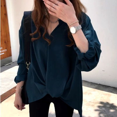 Stunning vintage solid v-neck irregular wrap chiffon oversize blouse tops unique rave amazing