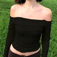 Stunning Punk Crinkle Chiffon Layers Off Shoulder Flare Sleeves Sexy Slinky Tops Streetwear Rave Amazing  - Thumbnail 8