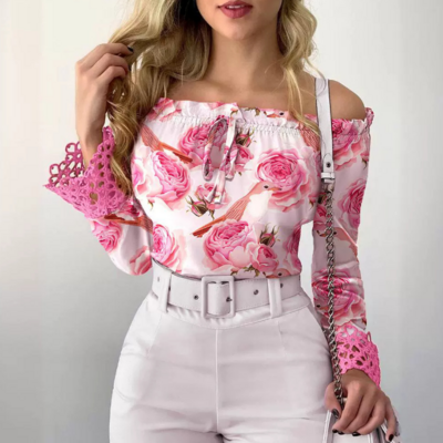 One shoulder printed long sleeved shirt - Thumbnail 1