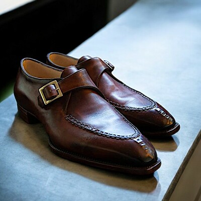 Best christmas handmade brown single monk strap formal wear shoes