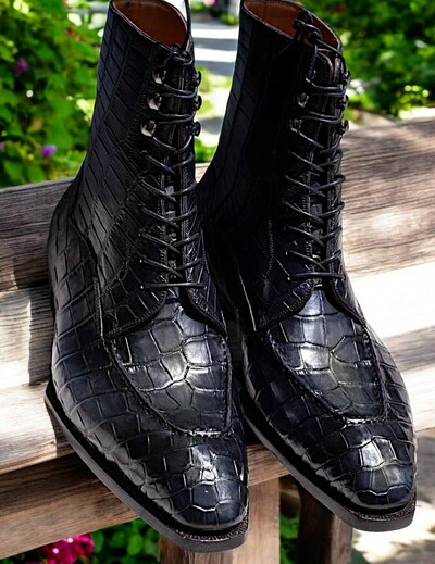 Top Rating Western Adult Black Alligator Ankle High Lace Up Boot