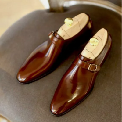 New men brown monk strap handmade shoes, formal office/ business shoes