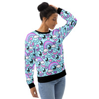Rainbow Spooky Bats Blue Unisex Sweatshirt - Thumbnail 4
