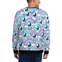 Rainbow Spooky Bats Blue Unisex Sweatshirt - Thumbnail 15