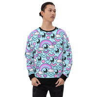 Rainbow Spooky Bats Blue Unisex Sweatshirt - Thumbnail 29