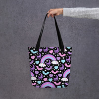Rainbow Spooky Bats Black Tote Bag - Thumbnail 2