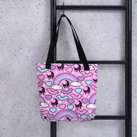 Rainbow Spooky Bats Pink Tote Bag - Thumbnail 1