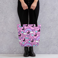 Rainbow Spooky Bats Pink Tote Bag - Thumbnail 2
