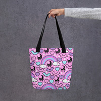 Rainbow Spooky Bats Pink Tote Bag - Thumbnail 3
