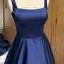 Princess A-Line Low Collar Navy Blue Long Evening Dress -2