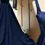 Princess A-Line Low Collar Navy Blue Long Evening Dress -1