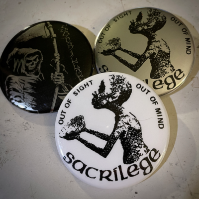 Sacrilege pin badge