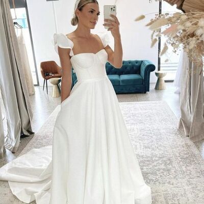 Simple a line boho beach wedding dress bridal gowns - Thumbnail 1