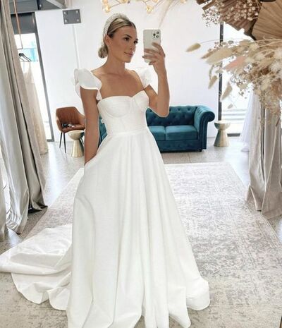 Simple A Line Boho Beach Wedding Dress Bridal Gowns