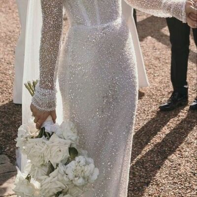 Simple sheath sequins lace boho beach wedding dress bridal gowns - Thumbnail 3