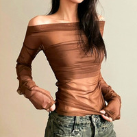Stunning Punk Crinkle Chiffon Transparent Off Shoulder Slinky Pullover Tops Streetwear Rave Amazing - Thumbnail 1