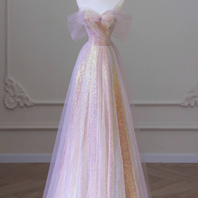 Purple tulle sequins floor length prom dress, a-line party dress