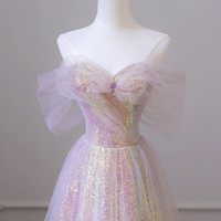Purple Tulle Sequins Floor Length Prom Dress, A-line Party Dress - Thumbnail 1