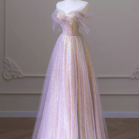 Purple Tulle Sequins Floor Length Prom Dress, A-line Party Dress - Thumbnail 2