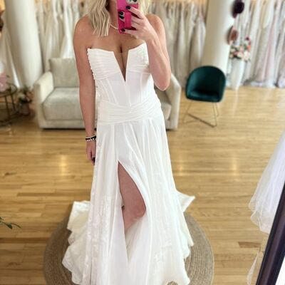 Elegant a line simple side slit wedding dress bridal gown