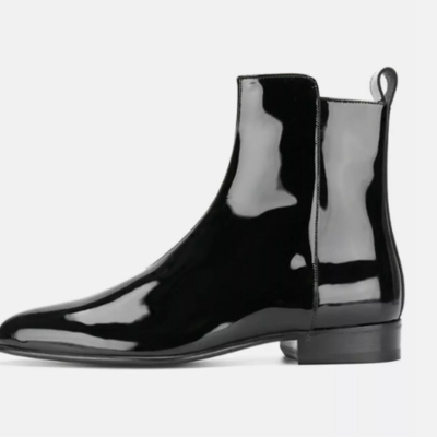 Handmade men black patent chelsea boots, zipper ankle office boots for mens